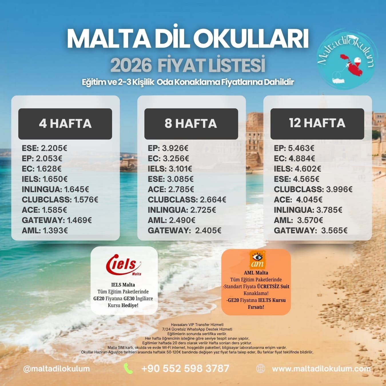 Malta dil okulu fiyatları 2026