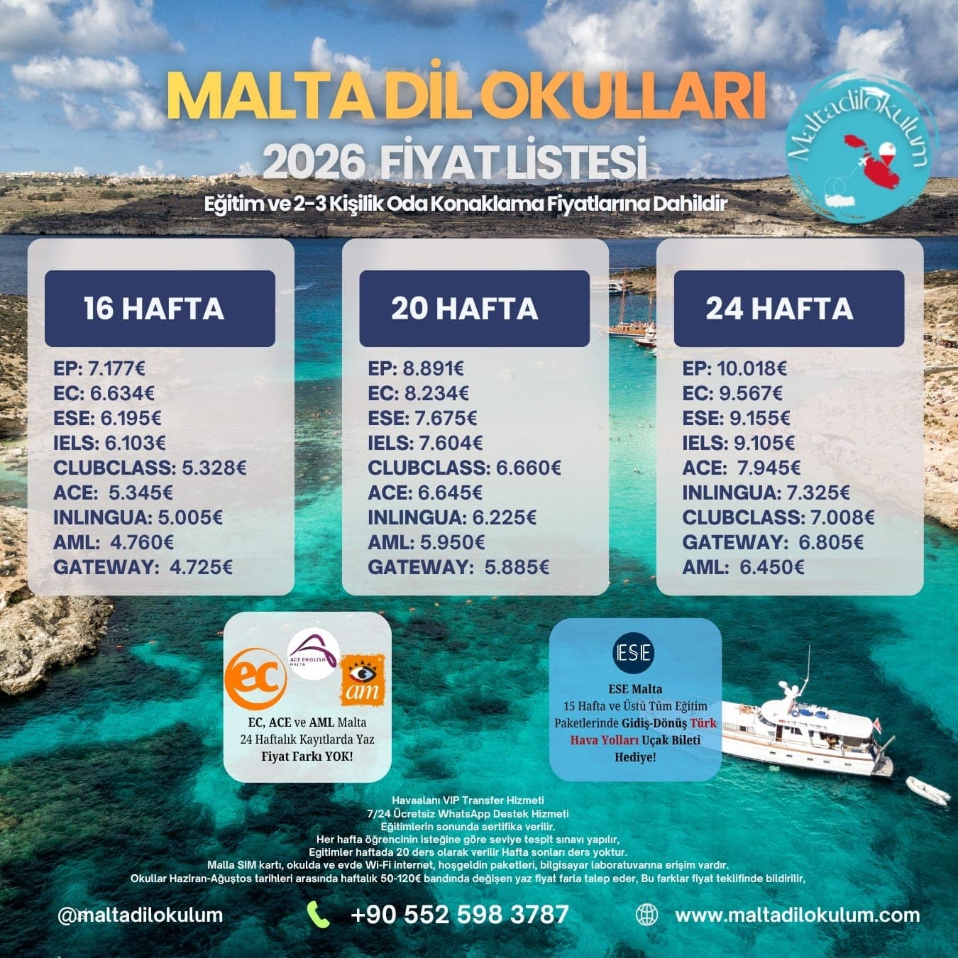 Malta Dil Okulu Fiyat listesi