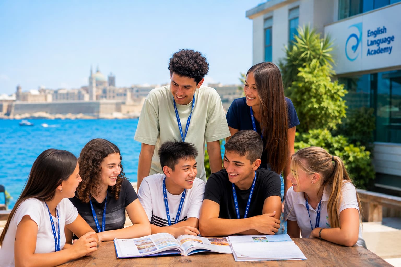 Öğrenciler için Malta yaz okulunda İngilizce eğitimi alan uluslararası genç öğrenciler