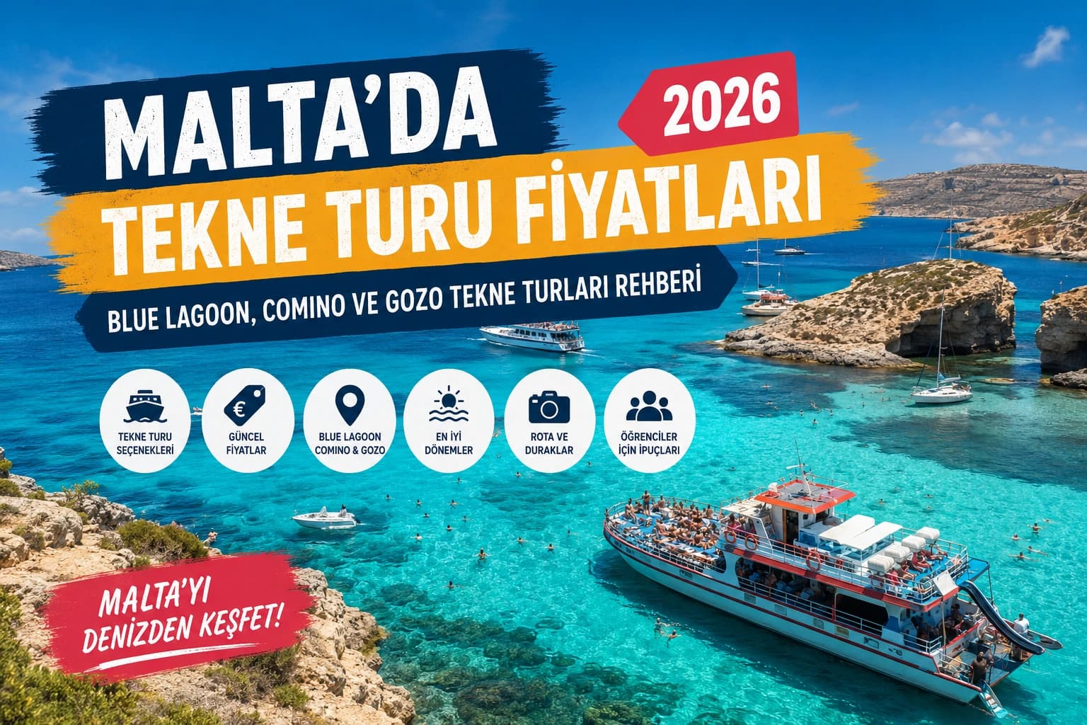Malta'da Tekne Turu Fiyatları 2026: Blue Lagoon, Comino ve Gozo Tekne Turları Rehberi kapak görseli