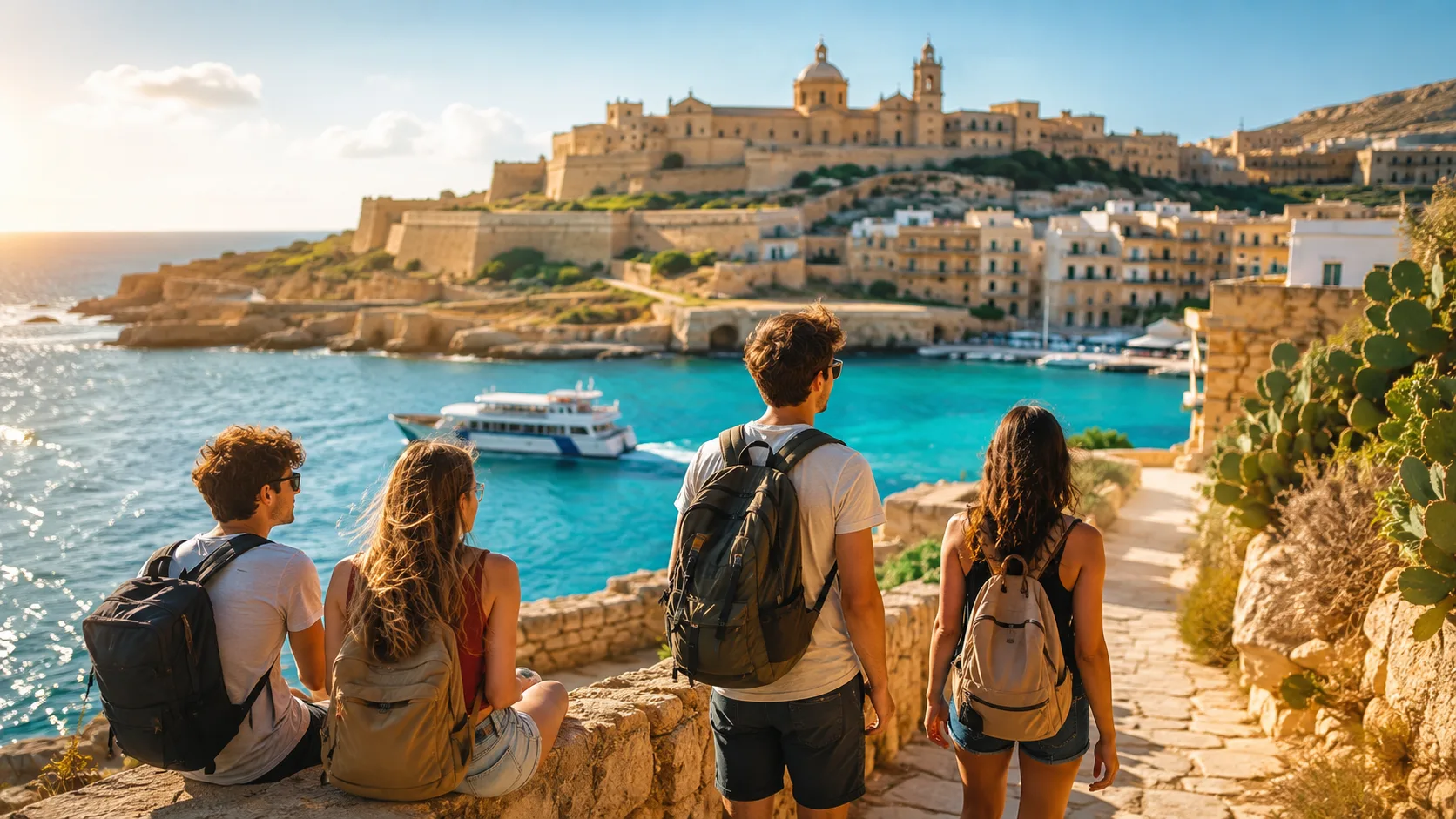 Gozo adası doğa yürüyüşü yapan öğrenciler