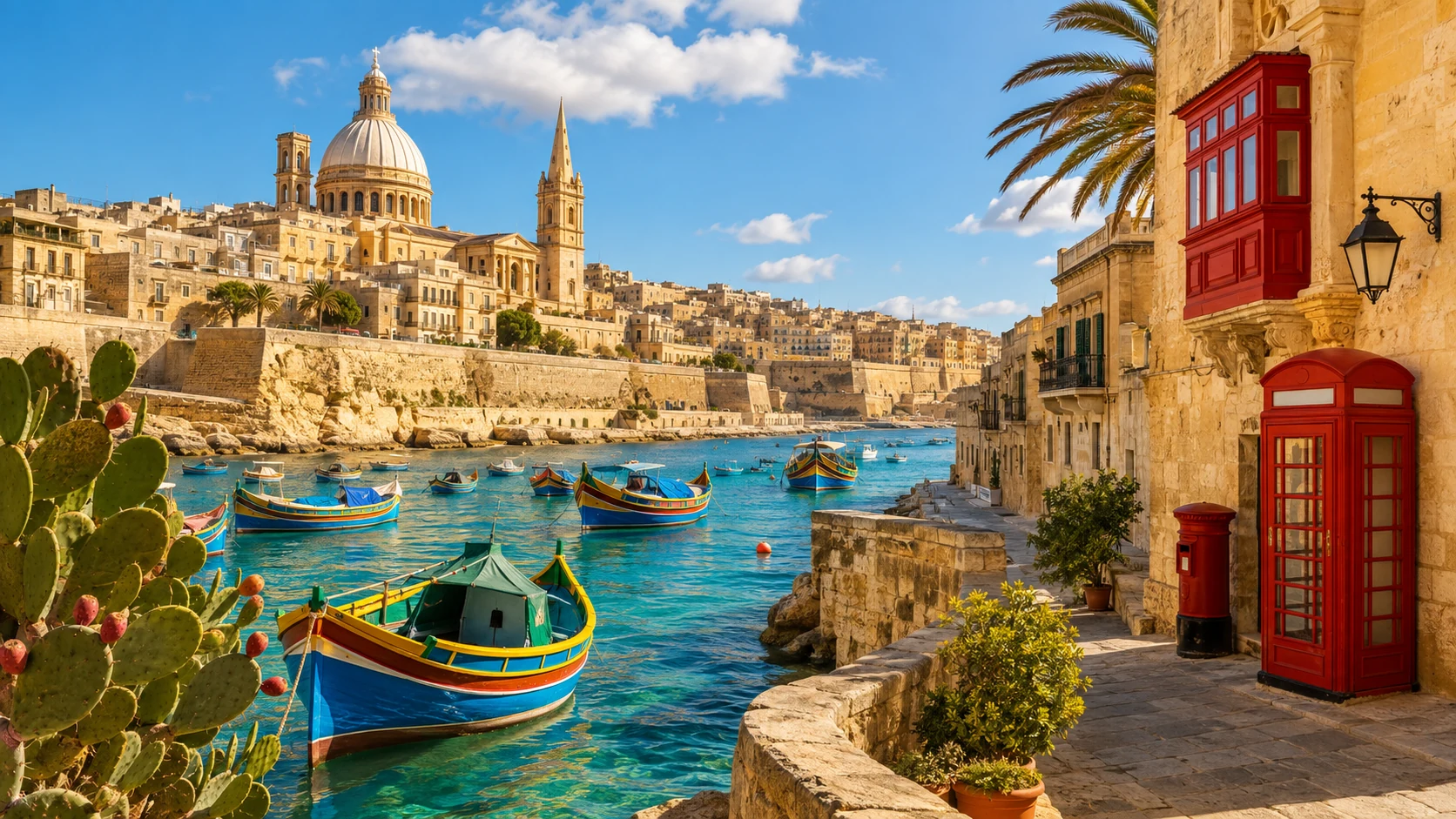 Valletta dar sokakları ve geleneksel malta evleri balkonları